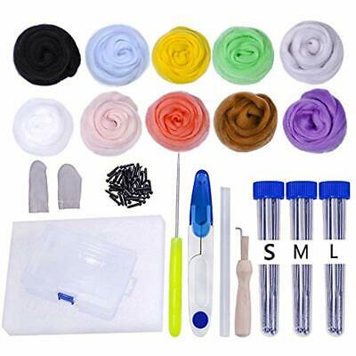 Needle Kits Felting Starter Kit,Wool Tools With 10 Random Colors Roving Basic