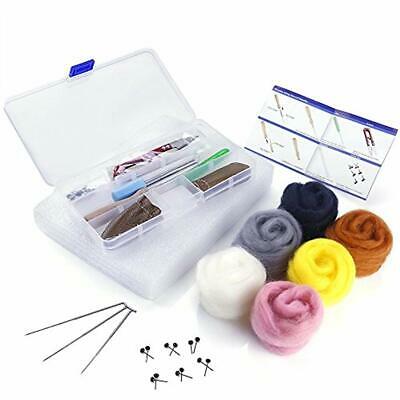 OPount Kits Needle Felting Starter Wool Tools With 6 Colors Roving Basic Arts,