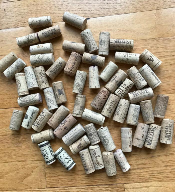 Natural wine corks for crafting, used, lot of 60+, no plastic or champagne