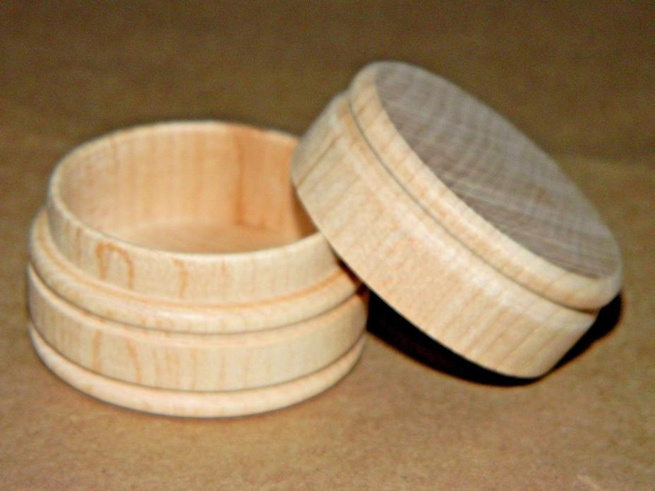 Small Round Raw Wood Scrapbooking Jewelry Ring Keepsake Pill Powder Box w/ Lid
