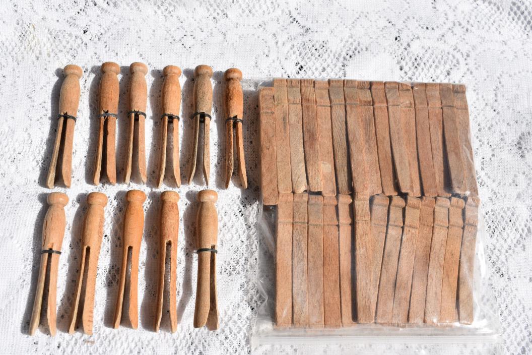 36 Vintage Wood Wooden Round Flat Head Clothes Pins Rustic Primitive Craft