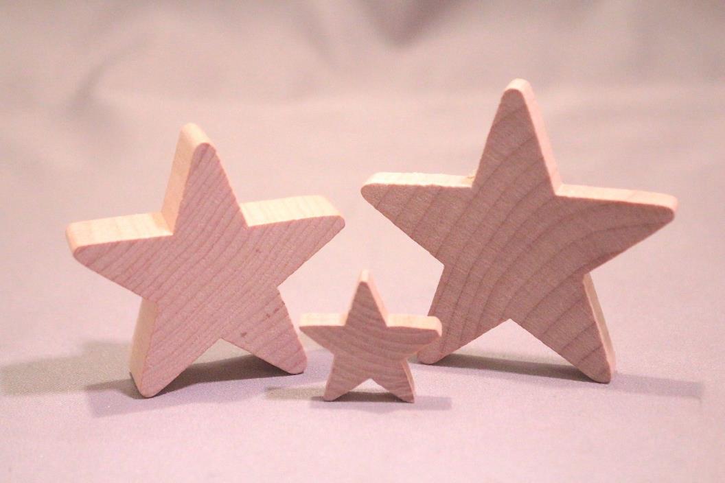 3 pc Set New Raw Unfinished Wood Craft Star Lot Made in USA!