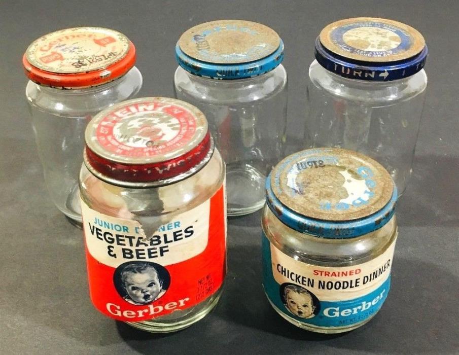 5 Baby Food Glass Jars GERBER HEINZ ~ 7 1/2 OZ