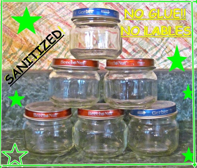24 Empty 2.5 Oz Baby Food Jars Lids NO Labels and NO Adhesive CLEAN GLASS CRAFTS