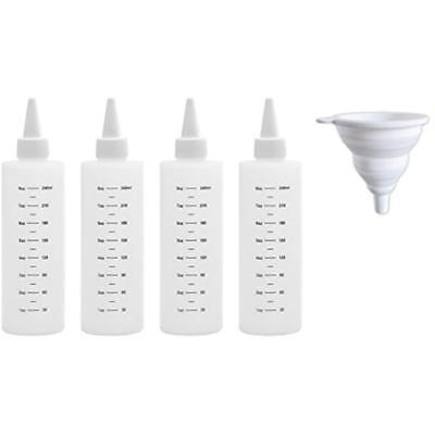 Plastic Squeeze Bottles Leak-Proof White Cap (8-Oz, Set 4) Funnel, Ideal For Art