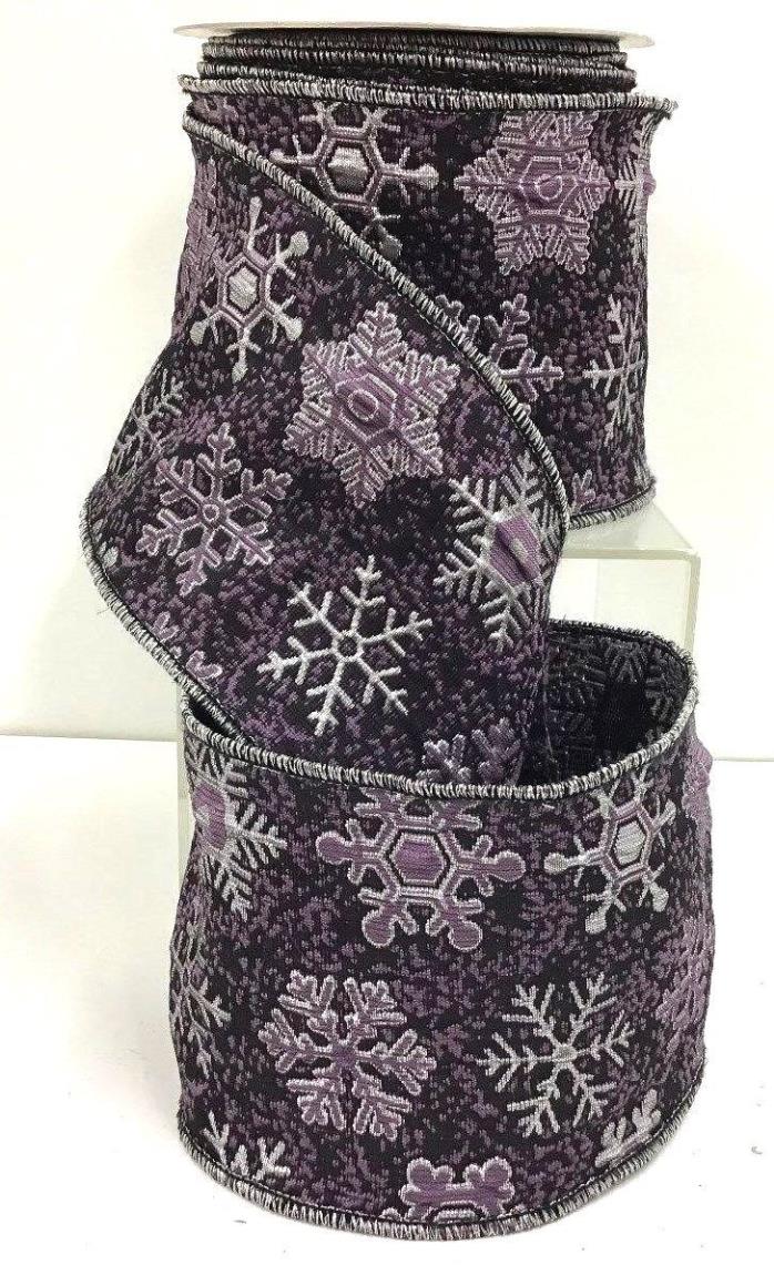 Snowflake Design Fabric Jacquard Wired Ribbon~Lilac,Purple,Silver~4