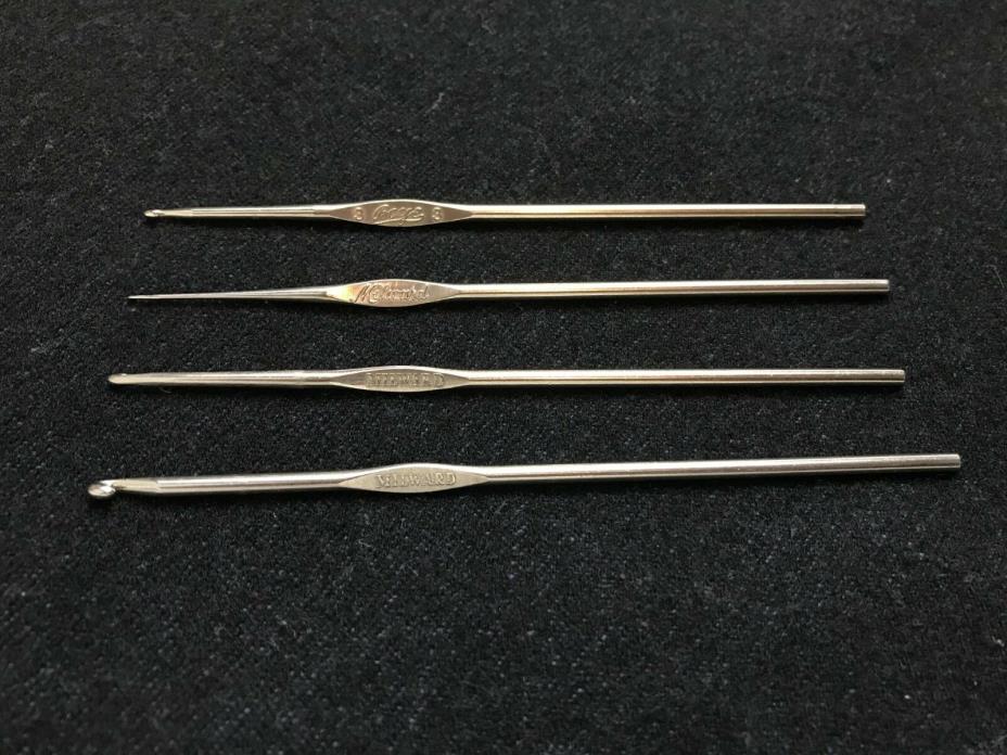 Set of 4 Vintage Boye And MILWARD Metal Crochet Hooks Needles Size 1, 3, 12, 2/0