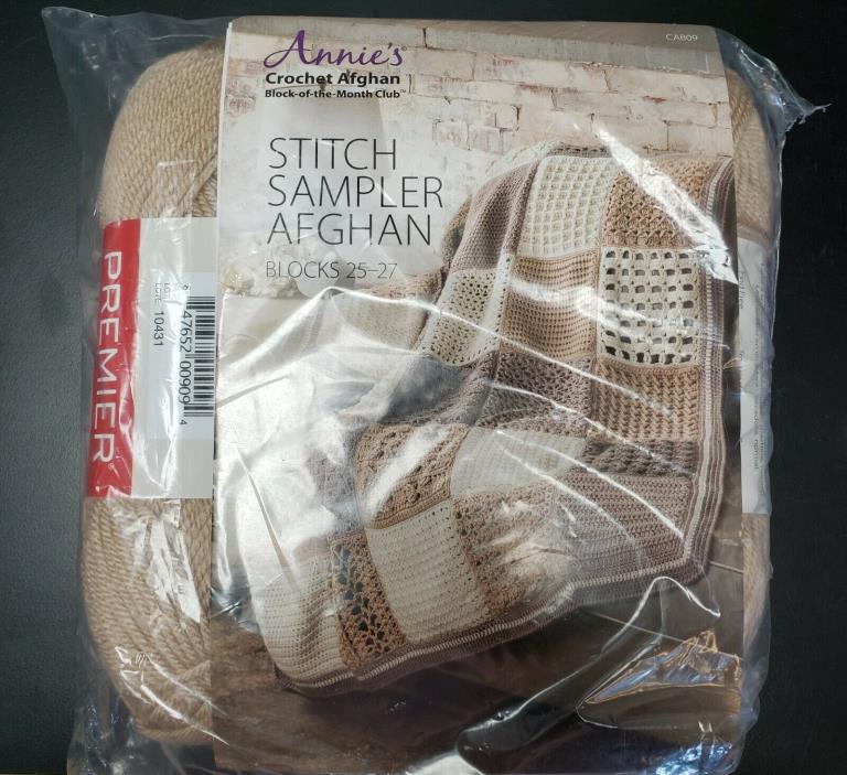 Annie's Crochet Afghan Stitch Sampler Afghan Blocks 25-27with 2 4oz premier yarn
