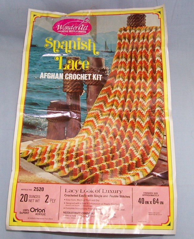NEW Vtg Spanish Lace Afghan Kit Yarn Crochet 2 Ply Ripple 40
