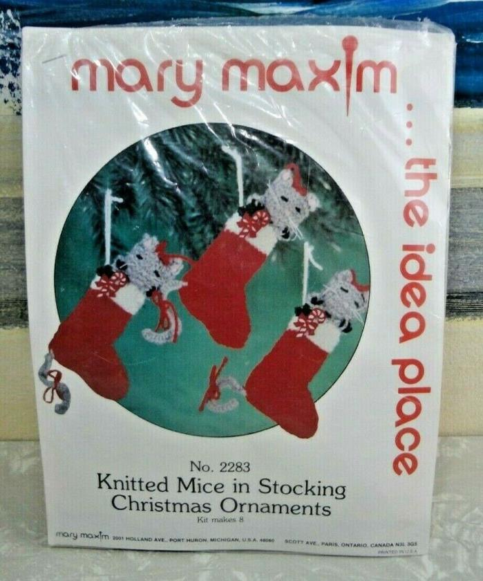 Mary Maxim Knitted Mice in Stocking Christmas Ornaments Knitting Kit #2283 NEW