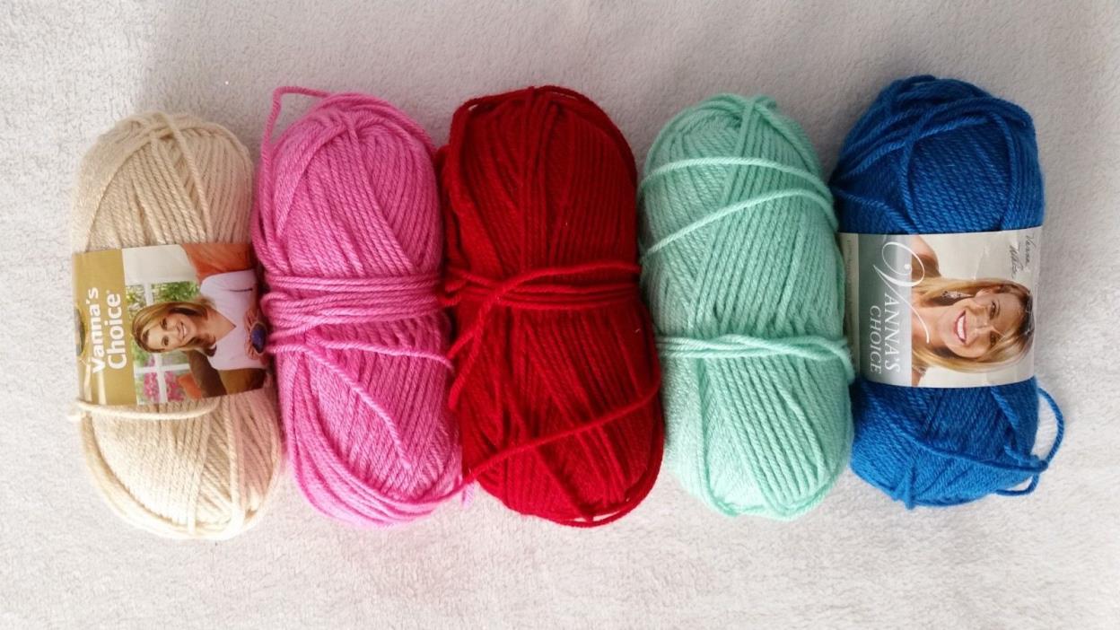 LOT of 5 Skeins Crochet Acrylic LION BRAND YARN,    Multi Colors