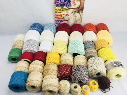 Lot Vintage Mercerized Cotton Crochet Thread Yarn 43 Mixed Coats Patons Used