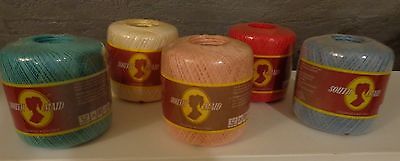 SOUTH MAID CROCHET THREAD - NEW LOT OF 5 - BLUE GREEN YELLOW RED PEACH ORANGE
