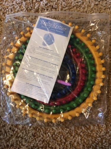 Set Of 4 Knifty Knitter Circle Round Looms 11”9”7”5” W/ Hook & Book - Knit Provo