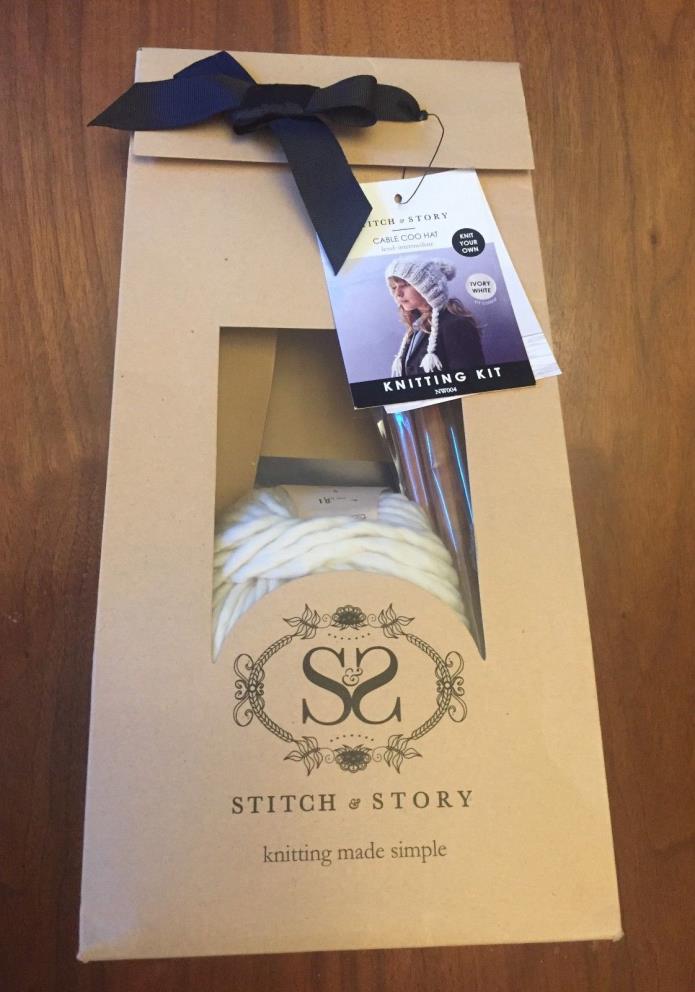 Stitch Story Knit Kit Ivory White Winter Hat Bamboo Needles Merino Wool Gift