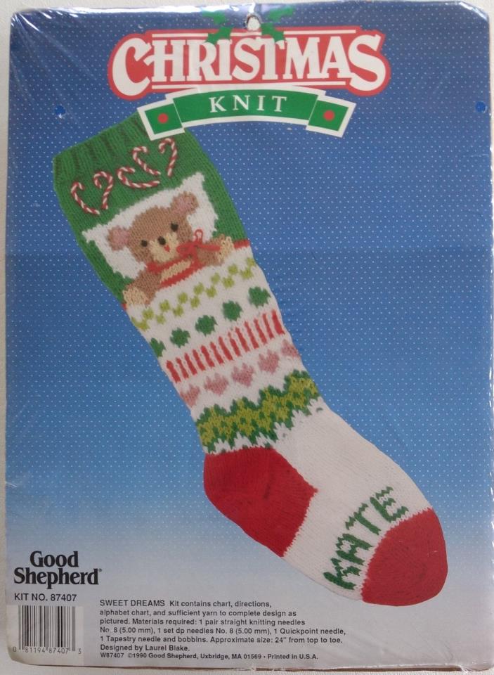 VTG 1990 CHRISTMAS TEDDY BEAR STOCKING KIT Sweet Dreams 87407 GOOD SHEPERD Knit