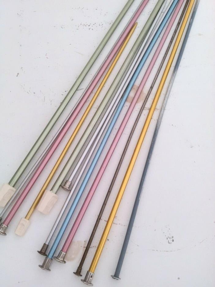 Lot of 12 Vintage Metal Knitting Needles Various Sizes & Colors GUC