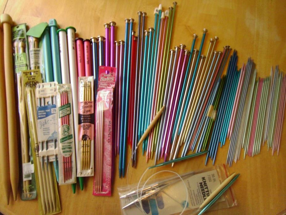 Large Lot of Knitting Needles, Mostly Metal & Bamboo, 118 Needles, Some Vintage