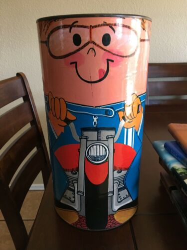 vintage 1972 YARN Canister Caddy Storage man on motorcycle retro People Products