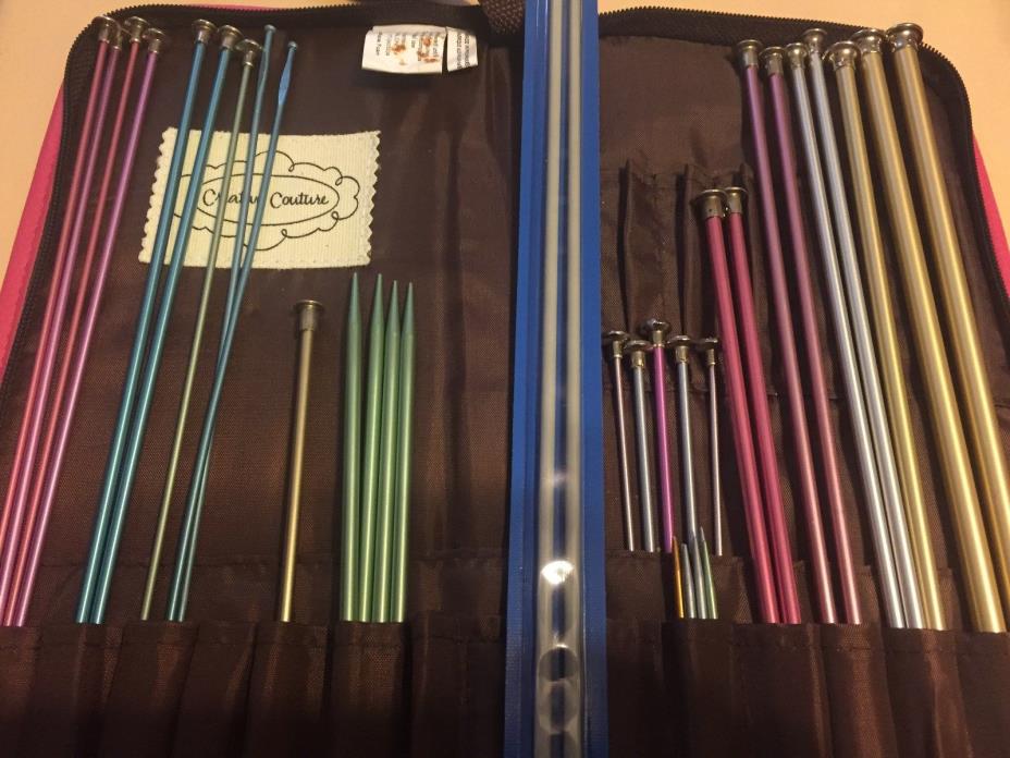 Lot of 37 Vintage Knitting Needles Circular Susan Bates Boye Hero Blank w/ Case