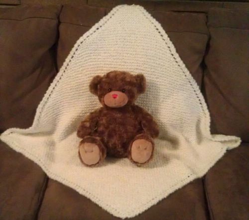 Cream/Ivory New Baby Gift Knit Handmade Crib Blanket afghan super soft-28