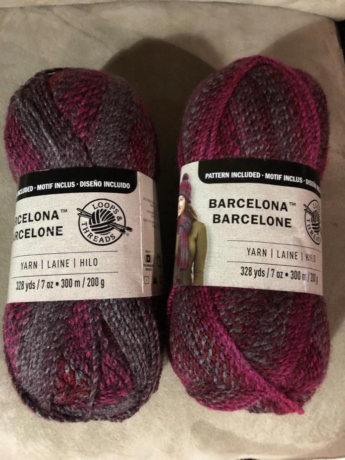 YARN - Lot of 2 Skeins Loops & Threads Barcelona Wildberry (Variegated) Yarn