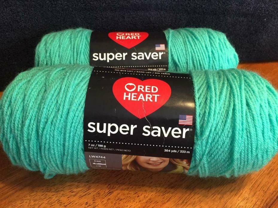 2 Skeins of Red Heart Super Saver Yarn 7oz. color Freshmint