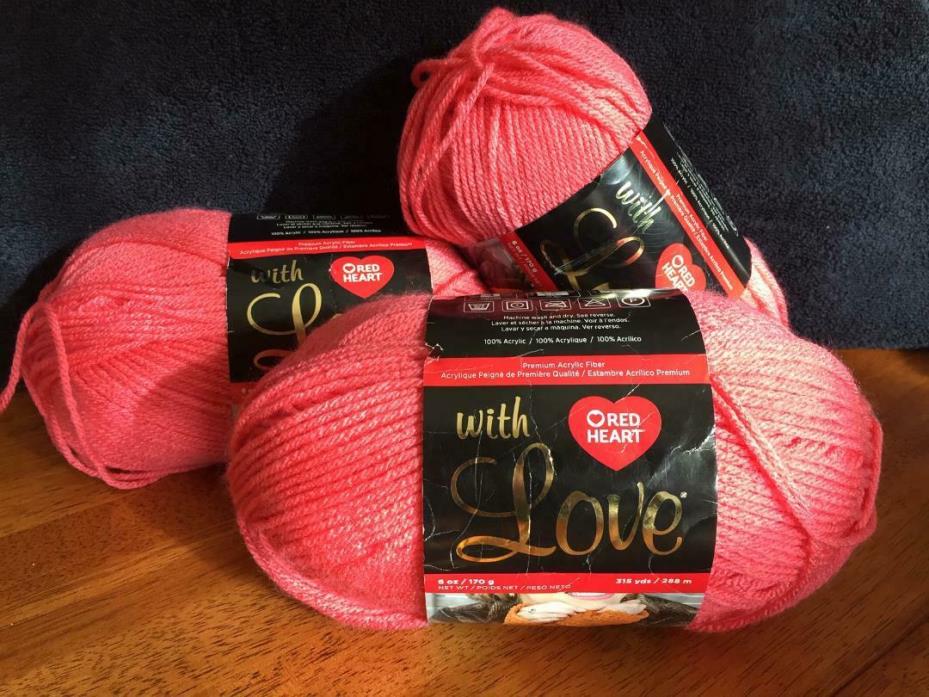 3 Skeins of Red Heart With Love Yarn 6oz. color Papaya