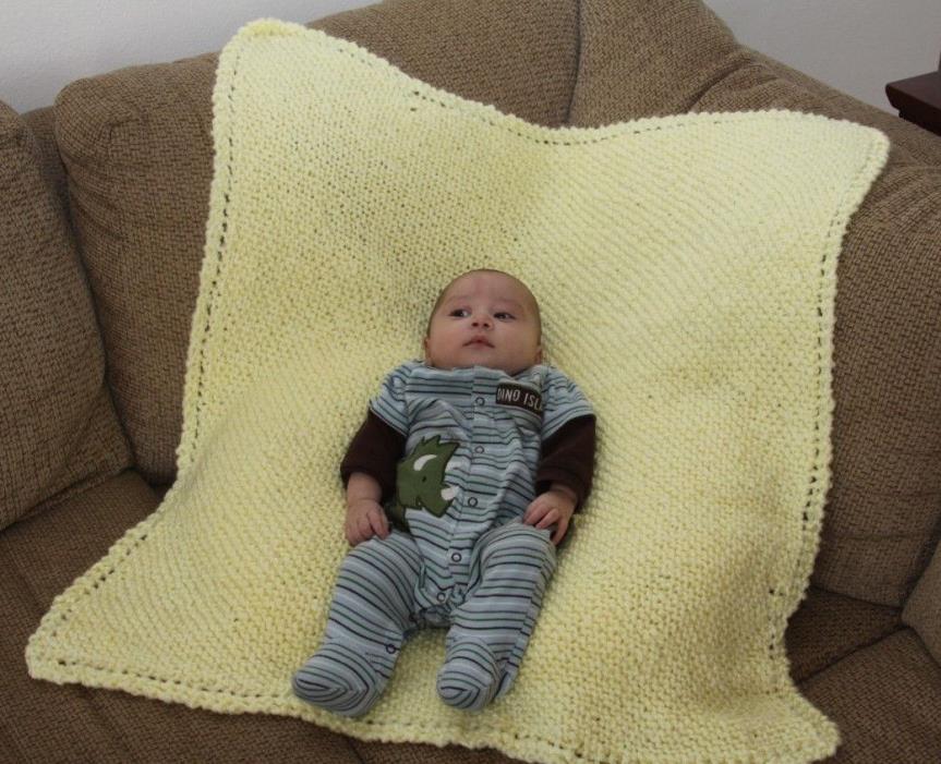 Yellow New Baby Gift Knit Handmade Crib Blanket afghan super soft-32 square