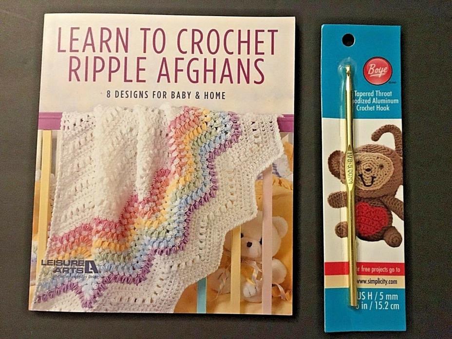 LEISURE ARTS Learn To Crochet Ripple Afghans Book and BOYE Crochet Hook Set NEW