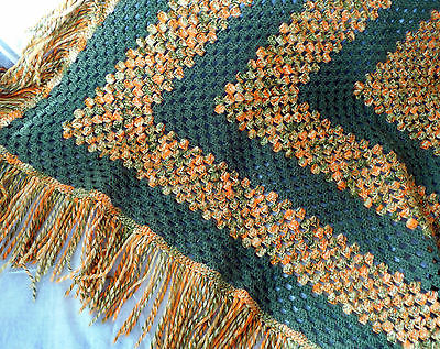 Handmade Granny Square Crochet 44 x 44 throw blanket green & fall colors