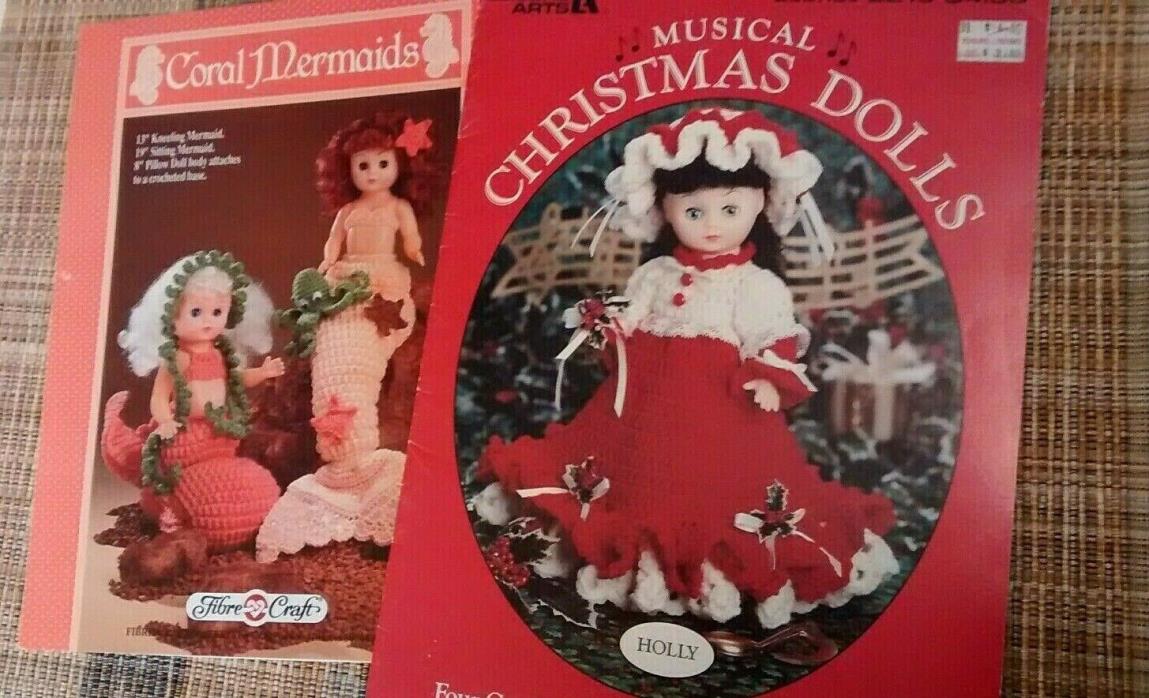 Lot Of 2~ Crochet Doll Pattern~Leisure Arts~Musical Christmas~Holly~Fibre Craft~