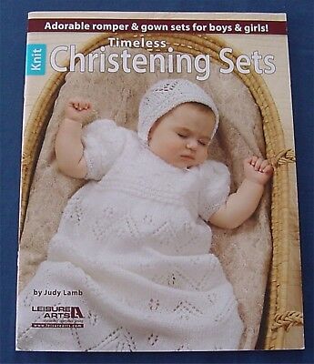 Leisure Arts Patterns Knit Timeless Christening Sets Romper Gown Boys Girls