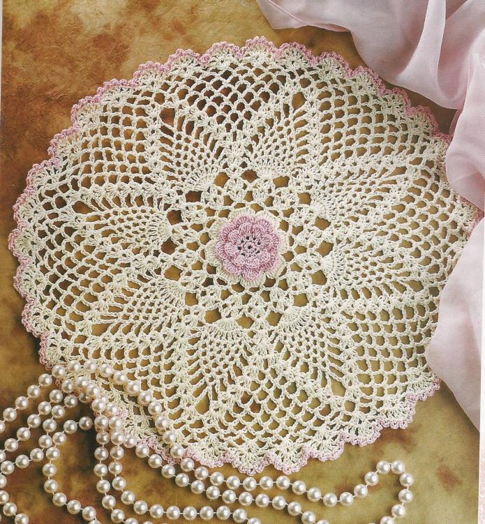 Crochet Pattern ~ Blushing Pineapple Rose Doily ~ Instructions