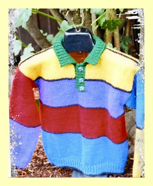 Sarah James CH520 Childs Rugby Striped Sweater Knitting Pattern