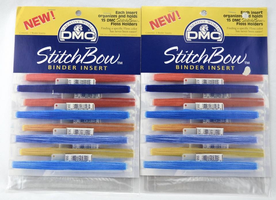 Lot of 2 DMC Stitch Bow Binder Insert 2 Pack Each - Page Holds 15 Floss Holders