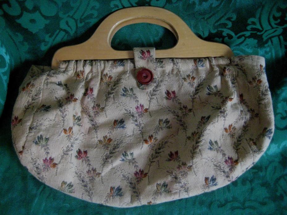 Knitting sewing BAG vintage wood handles floral upholstery fabric handmade