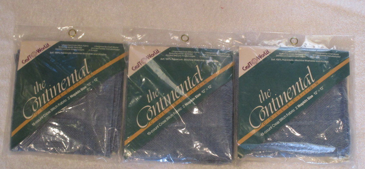 3 Packages of 2 Craft World Continental Collection-Cross Stitch Fabric Napkins