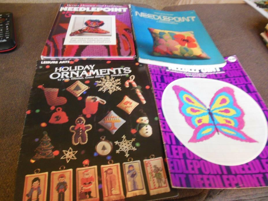 LOT OF 4 NEEDDLEPOINT EDUCATIION PATTERN BOOKS BHG, BETTY CROCKER, LEISURE ARTS
