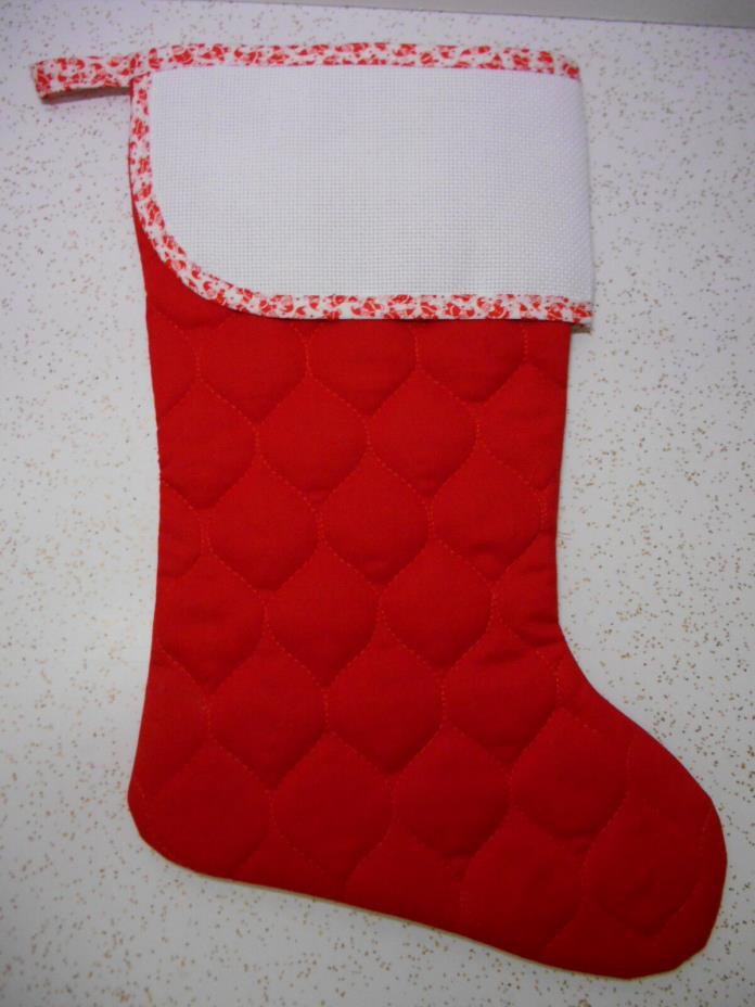 NEW Handmade Aida Cross Stitch Cuff 14 Count Quilted Christmas Stocking 18”