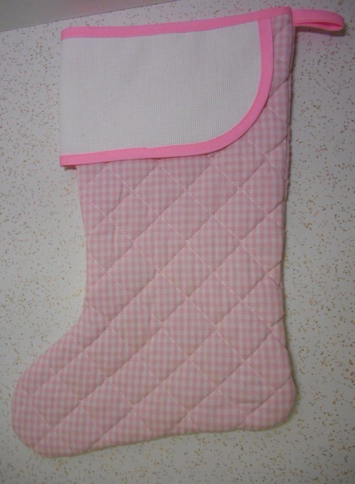 NEW Handmade Aida Cross Stitch Cuff 14Ct Quilted Christmas Stocking 18” Pink