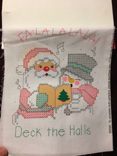 Pair Stamped Cross Stitch Santa Snowman Christmas Samplers Holiday Time