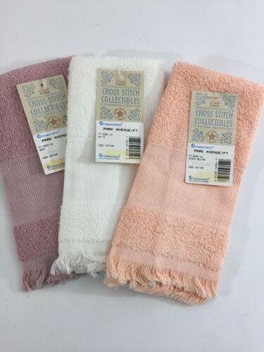 Lot Charles Craft Ginger Towels Counted Cross Stitch Embroidery White Rose Peach