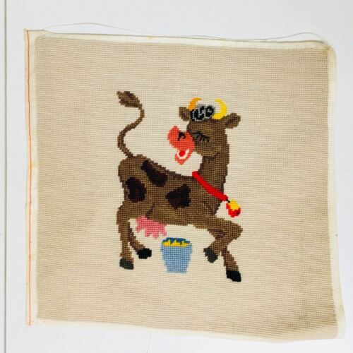 HAPPY COW Needlepoint PreWorked Canvas 14x14 Square Complete