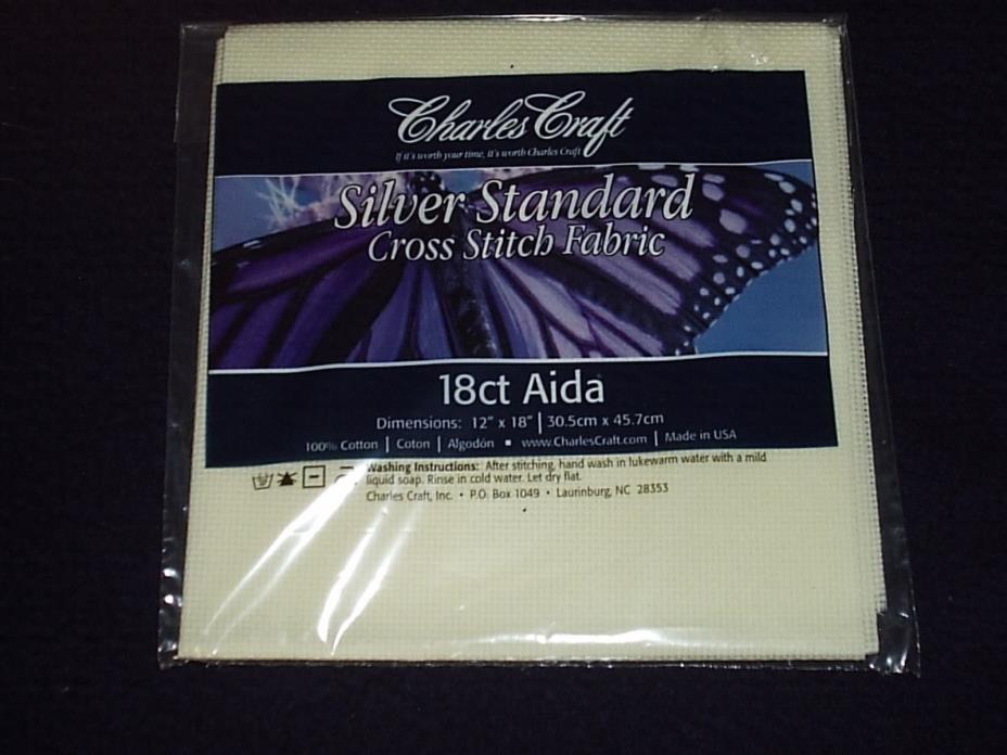 Charlescraft Silver Standard Cross Stitch Aida - 18ct Antique White 12 x 18