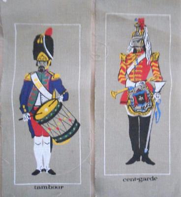 Pair Vintage Unworked Needlework Canvas French Military CENT-GARDE & TAMBOUR