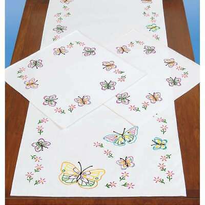 Stamped Dresser Scarf & Doilies Perle Edge Fluttering Butterflies 013155961430