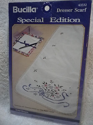 Bucilla Special Edition stamped for cross stitch Dresser Scarf BRIDAL BOUQUET
