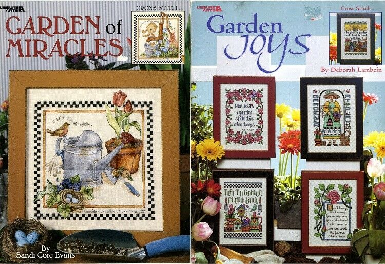 Lot of 2 L.A. Cross Stitch Pattern Leaflets: GARDEN of MIRACLES | GARDEN JOYS