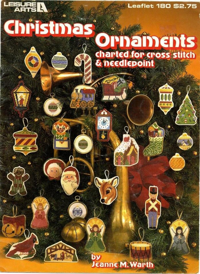 Vtg Leisure Arts 180 Christmas Ornaments Needlepnt Cross Stitch Pattern Leaflet
